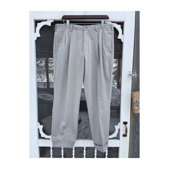 Lands' End Tailored Fit Trousers Pleat Front Cuffed Tan Sz 37 - Picture 1 of 6